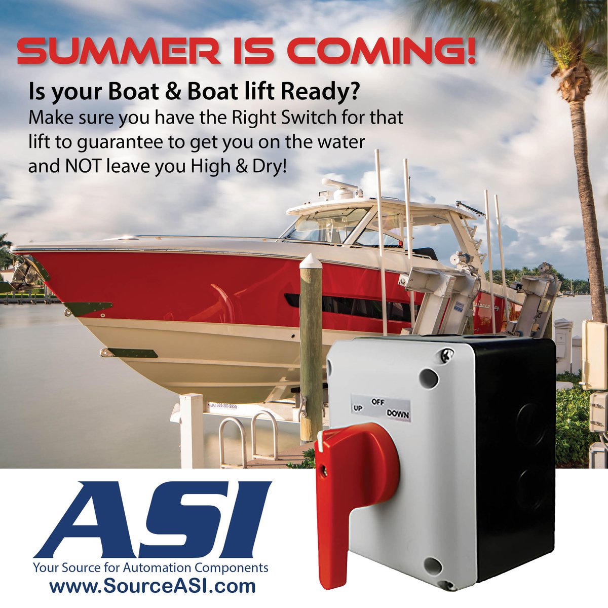 Are you Ready?🌞
ASI has the right switch that you need to make sure your Boat Lift is summer ready.

sourceasi.com/.../motor.../b…

#switch #boatlifts #sourceasi #components #motorcontrol #reversemotor #drumswitch #automationsolutions