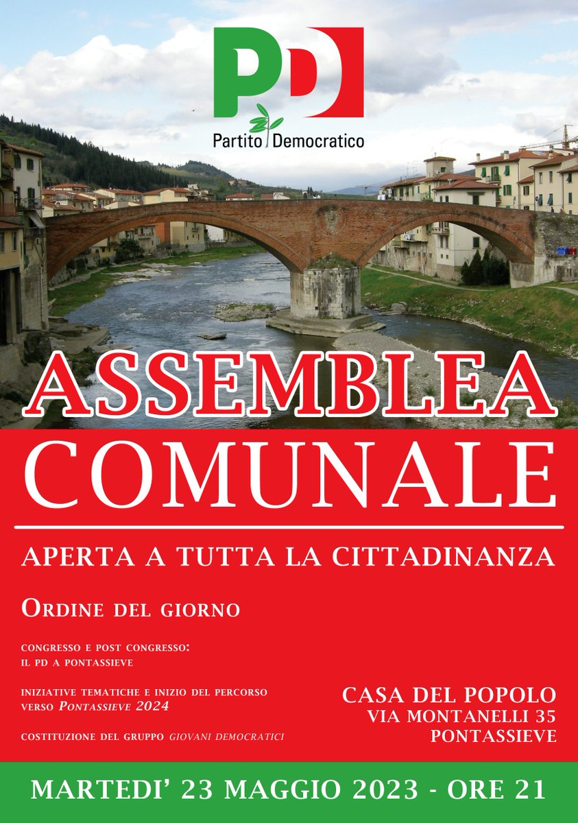 PdPontassieve's tweet photo. L'Assemblea è aperta agli iscritti, militanti, simpatizzanti ed elettori del Pd. Vi aspettiamo! https://t.co/jYj5kIMeTS