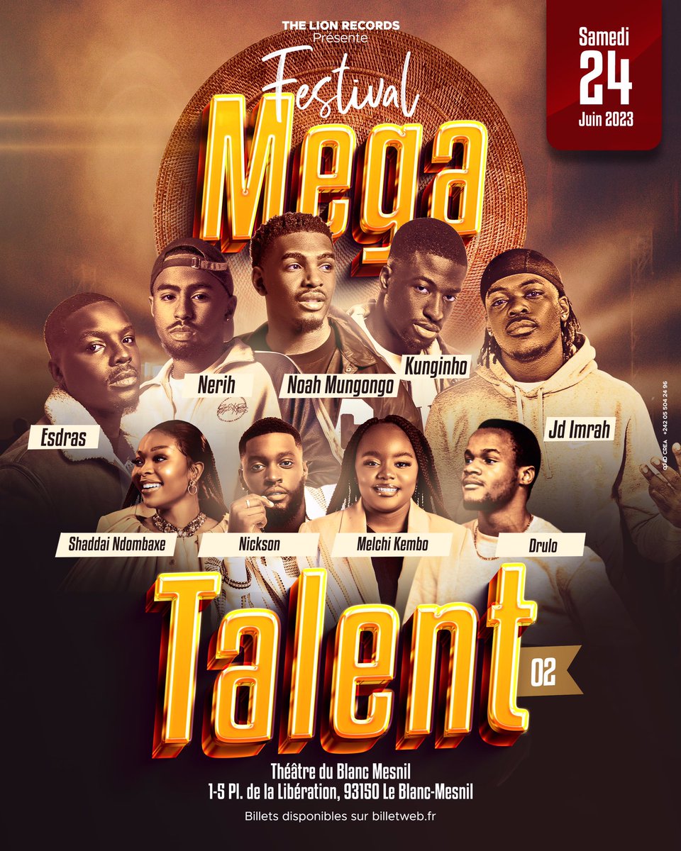 🚨CONCERT À PARIS🚨

Nous avons l’immense plaisir de vous annoncer que la deuxième édition du festival MEGA TALENT aura lieu Samedi 24 Juin 2023 au Théâtre du Blanc Mesnil.

Nous vous attendons de partout pour célébrer le Seigneur!

🎫Billetterie :
billetweb.fr/festival-mega-…