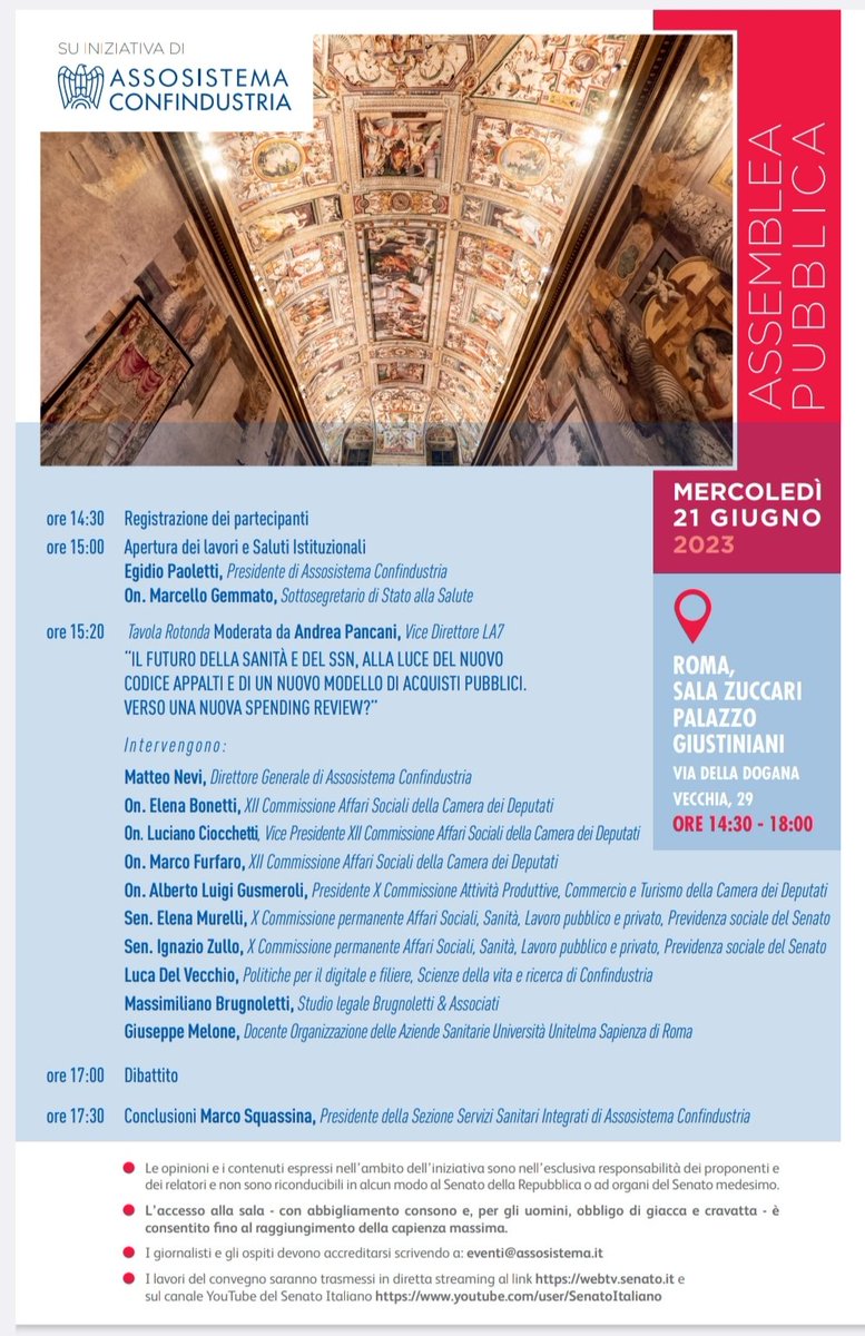 thinkingmelon's tweet image. #sanita #Salute #pandemia 
#PNRR #Economia #Covid
Onore e piacere di partecipare come Relatore all'importante Assemblea di @Assosistema1.
Save the date:
Roma 21 giugno 2023