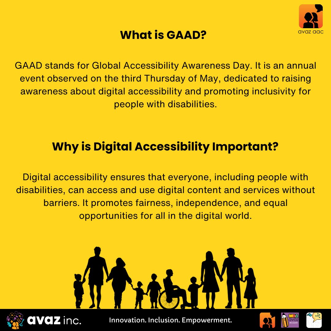avazapp's tweet image. Global Accessibility Awareness Day (GAAD)

👉Swipe to learn about how Avaz improves digital accessibility for AAC users

#AvazAac #AvazApp #GlobalAccessibilityAwarenessDay #InclusionMatters #DigitalAccessibility