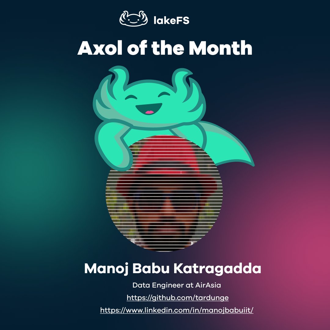 🎉Just in: We have a new Axol of the Month: Manoj Babu Katragadda🎉 Thanks for all your dedication, contributions and insights within the @lakeFS Community! Let's give a huge hoorah and THANKS to Manoj 👏👏👏 #developercommunity