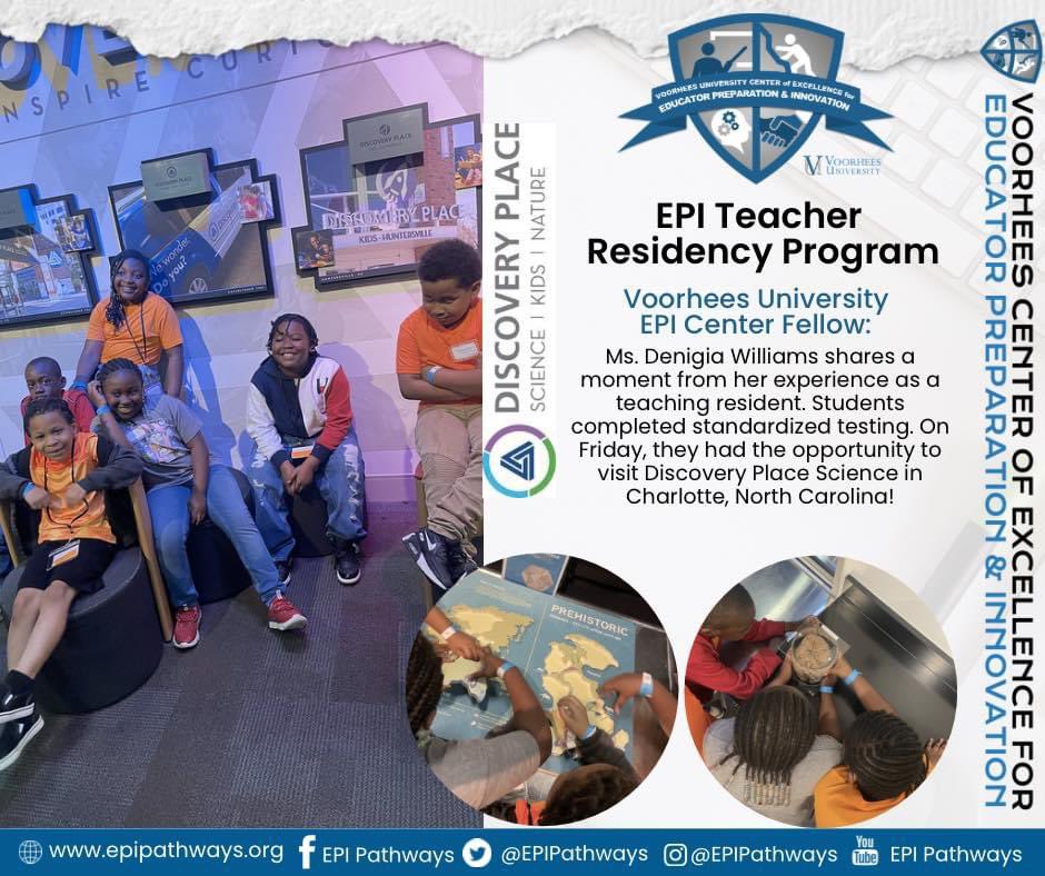 Ms. Denigia Williams shares a moment from her experience as a teaching resident.📍👩🏾‍🏫

Students completed standardized testing. 📝 On Friday, they had the opportunity to visit @discoveryplace in Charlotte, North Carolina! 🧬🔬

epipathways.org! ⌨️