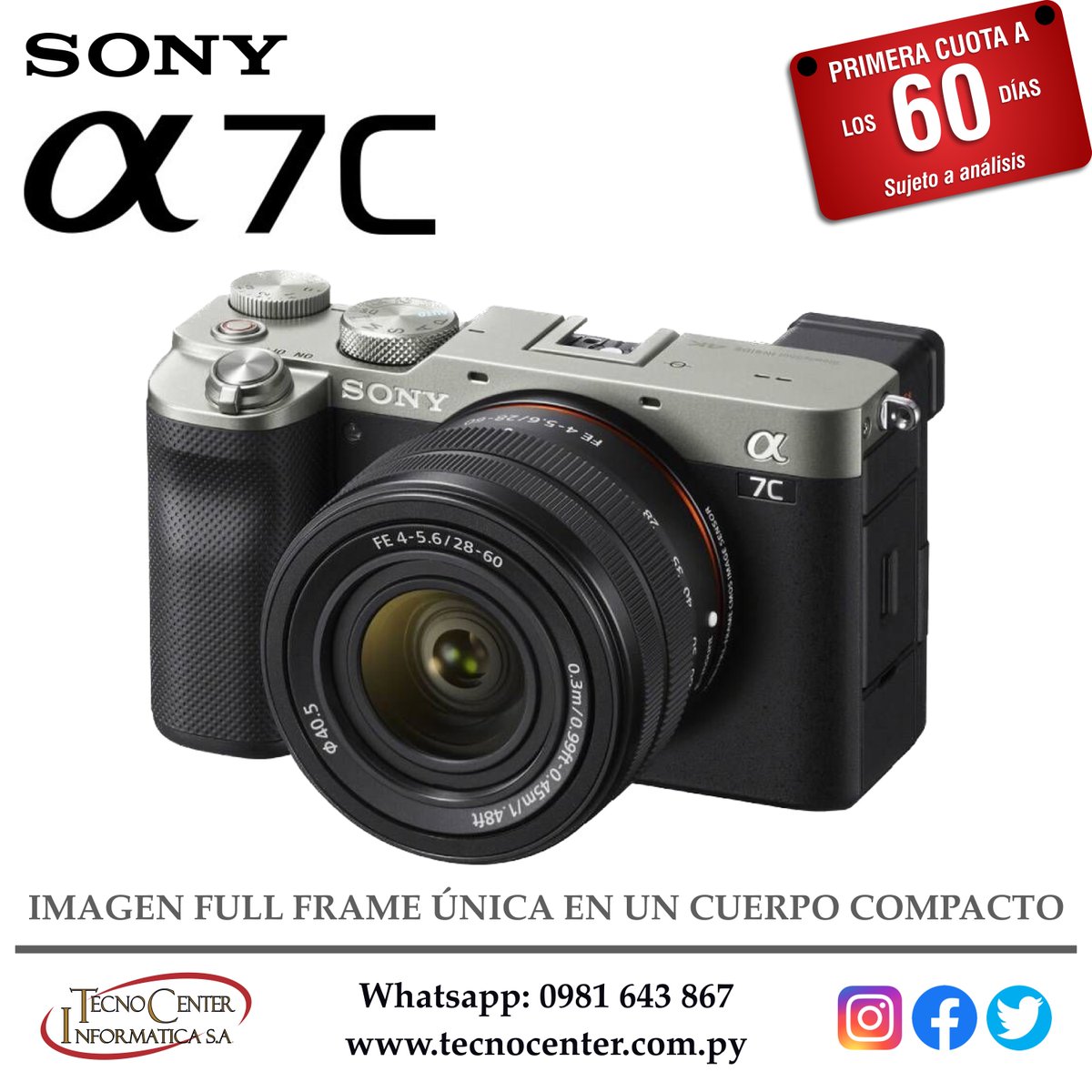 TecnoCenter_Py's tweet photo. Calidad de imagen impecable y única. Cámara Sony A7C Kit 28-60mm. Adquirila en cuotas desde Gs. 1.310.000! WApp Directo 📲 0981643867.

#Camara #Sony #FullFrame #SonyA7c #Fotografia #TecnoCenterPy https://t.co/3YDbosom2g