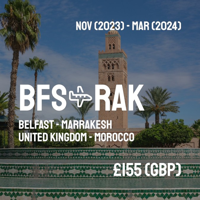 BFSCheapFly's tweet image. ✈️ Belfast (BFS) to Marrakesh (RAK) for only £155 (GBP) roundtrip 💸
43 live dates on Adventure Machine. - get the app on iOS or Android #belfast #belfastcity #belfastireland #belfastfood #belfastblogger #belfastsink #belfastmaine
