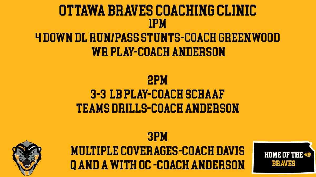 CoachNickDavis's tweet image. Free Coaching Clinic this Sunday in Ottawa, KS
ottawafootballcamps.com/coaches-clinic…