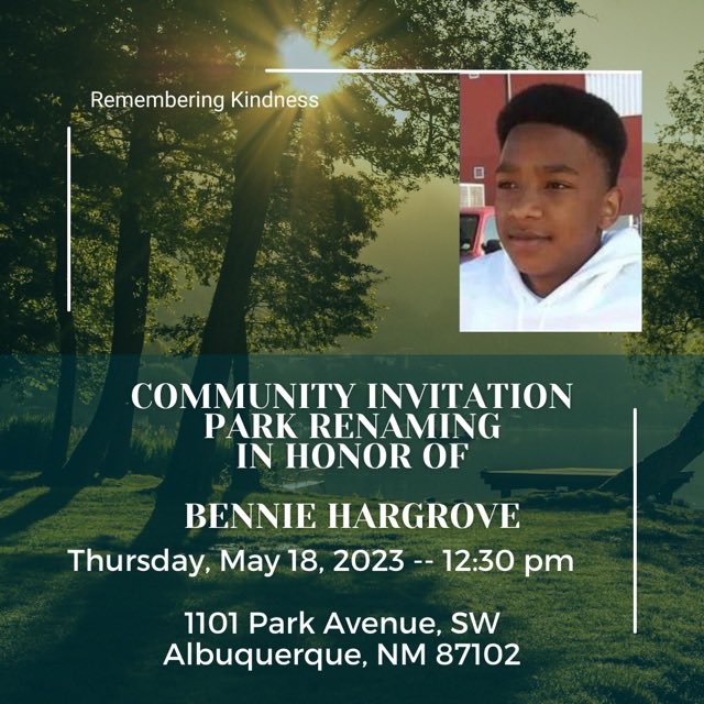 nmblackcoc's tweet photo. Please join us today at the Park Renaming and dedication ceremony for Bennie Hargrove. Thank you Rep. @TallCypress for your leadership &amp; continuing to ensure we speak Bennie’s name. Happy heavenly birthday Bennie. https://t.co/MQfSdtQCRq