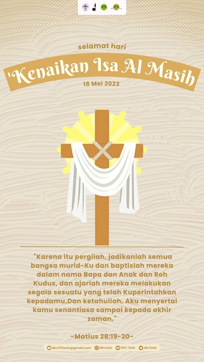 dkcSolo's tweet photo. [Selamat memperingati hari Kenaikan Isa Al Masih]

DKC Kota Surakarta mengucapkan 

Selamat Memperingati hari Kenaikan Isa Al Masih https://t.co/6hMCEVW73w