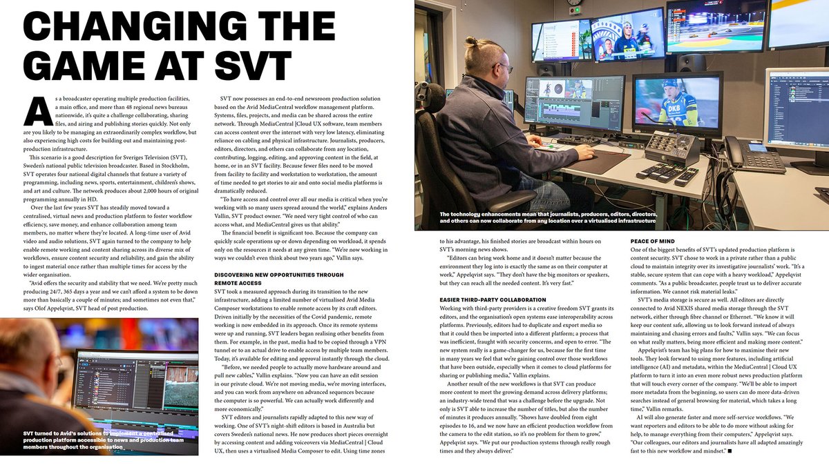 Find out how <a href="/SVT/">SVT</a> tapped Avid’s video &amp; audio solutions to improve efficiency, save money, and enhance team collaboration in <a href="/TVBEurope/">TVBEurope</a>’s May issue.

▶️ bit.ly/42OgZcK

#svt #tvbeurope #audio #video #broadcast #workflows #media #technology #avid