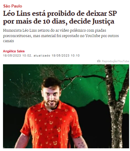 MBLivre's tweet photo. Em janeiro desse ano teve agência de checagem apontando como "falso" que uma lei iria censurar humorista. "Corrigiram" até um tweet do @KimKataguiri 

Em Maio, a mesma lei foi usada pra derrubar shows do @LeoLins e até impedi-lo de deixar SP sem autorização. https://t.co/n8zdoNXgU7