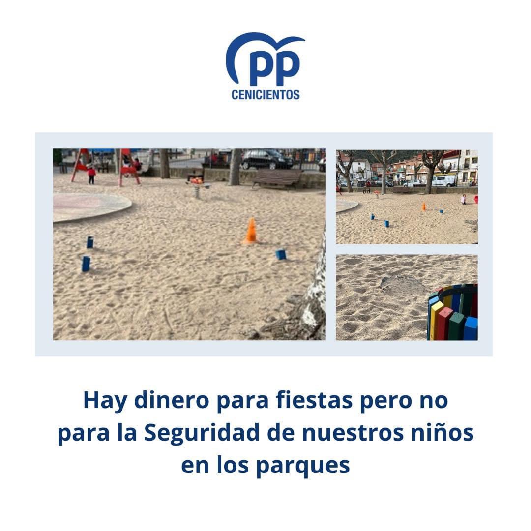 Mucha fiesta, pero poca inversión para arreglar cosas como esta. En el parque municipal de los caños hay hierros pertenecientes a unos columpios antiguos que no se han quitado, en vez de eso ponen un cono para avisar del peligro pero ni lo arreglan. ¿Que seguridad da esto?