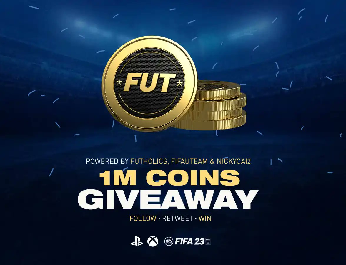 🚨FIFA 23 Giveaway

How to enter:
🔁 Retweet
✅ Follow 
<a href="/FIFAUTeam/">FIFAUTeam</a>, @FUTHOLICS_FIFA, &amp; <a href="/nickycai2/">Nickycai</a> 

Prize:
🪙 1 Million FUT Coins for FIFA 23 (consoles)

⏳ The winner will be announced on May 25