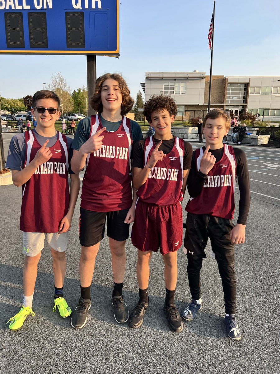 OP Modified 4x200 relay team of Josh Barlette, Cole Rodo, Connor Sanelli, and Xavier Elom broke a record that has already been broken this year!  Their time was 1:58.31!  Way to go, Boys!  #tracknation