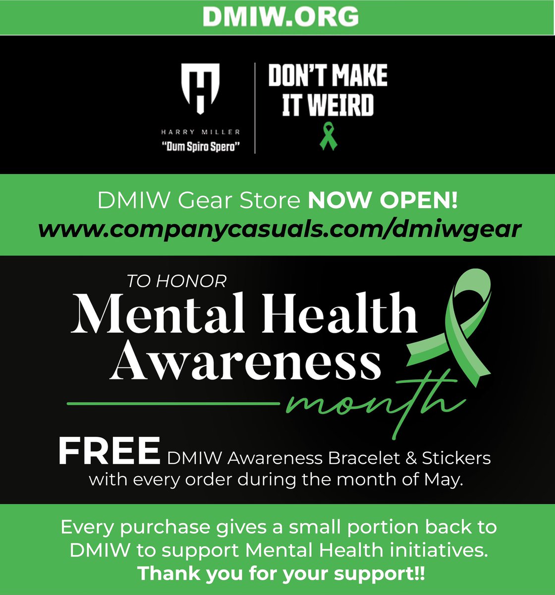 Please consider continuing the conversation about Mental Health with a purchase from our DMIW.org store. 
All monies received will go towards supporting vetted mental health initiatives. 💚 Thank you
*Visit “purchase” tab on DMIW.org site @h_miller76