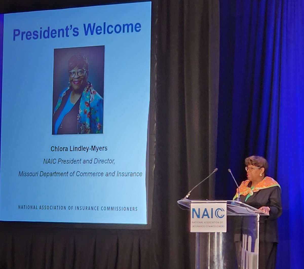 Director <a href="/ChloraLM/">Chlora Lindley-Myers</a> as <a href="/NAIC/">National Association of Insurance Commissioners</a> President welcomes attendees to #NAICIIForum in Washington, DC. At this flagship int'l event, attendees will discuss several issues important to the insurance sector, including investing, cybersecurity, AI, natural catastrophe risk, &amp; infrastructure.