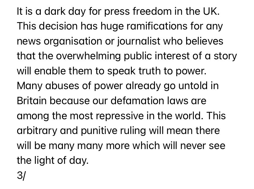 A dark day for freedom of the press, for everyone who cares about it and for every journalist & news organisation that believes in public interest reporting. A statement: