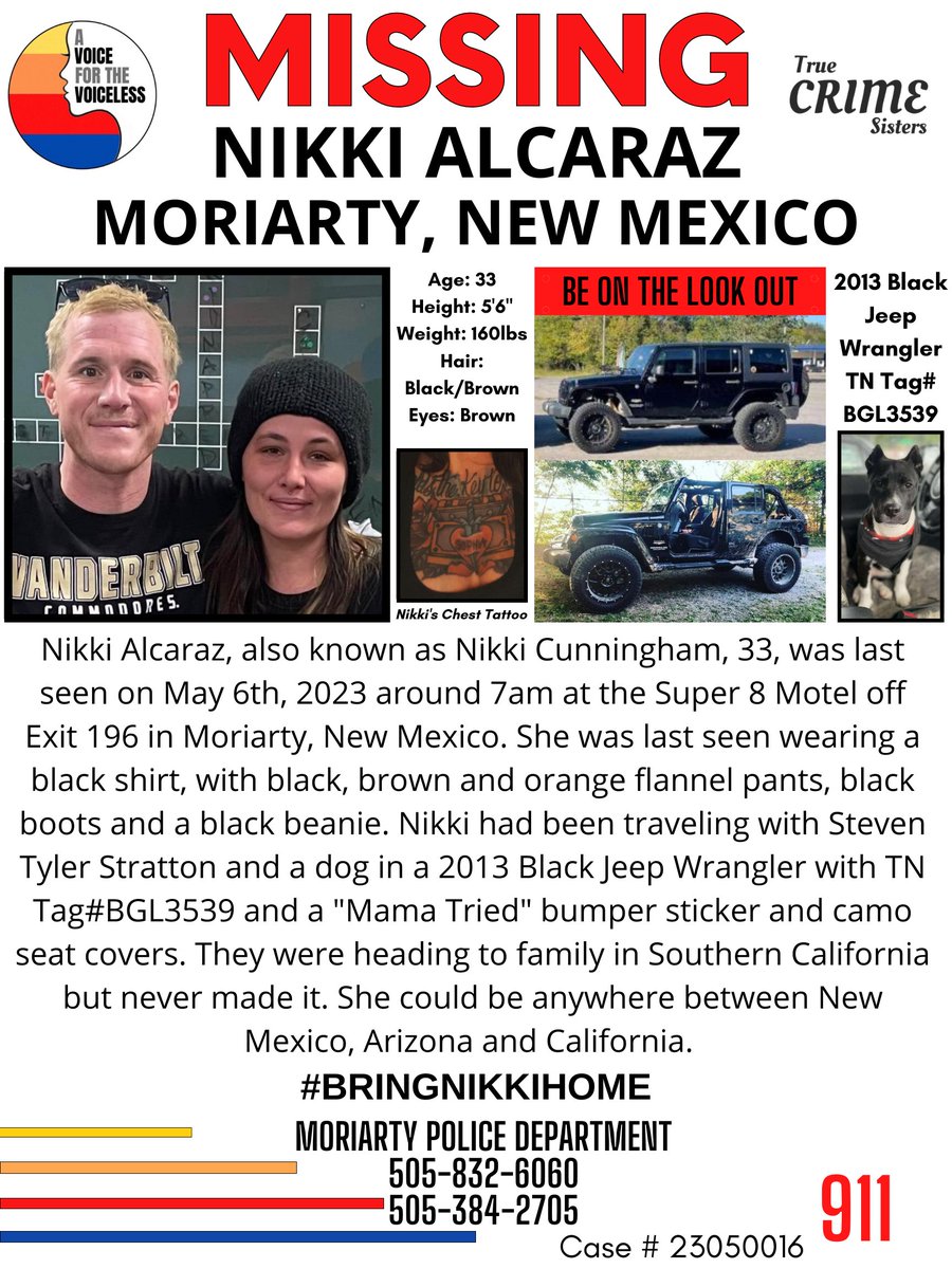 PLEASE‼️It only takes one second to share this #missingperson.

#NikkiAlcaraz, also known as #NikkiCunningham, 33, was last seen on May 6th, 2023 around 7am at the Super 8 Motel off Exit 196 in #Moriarty, #NewMexico.
