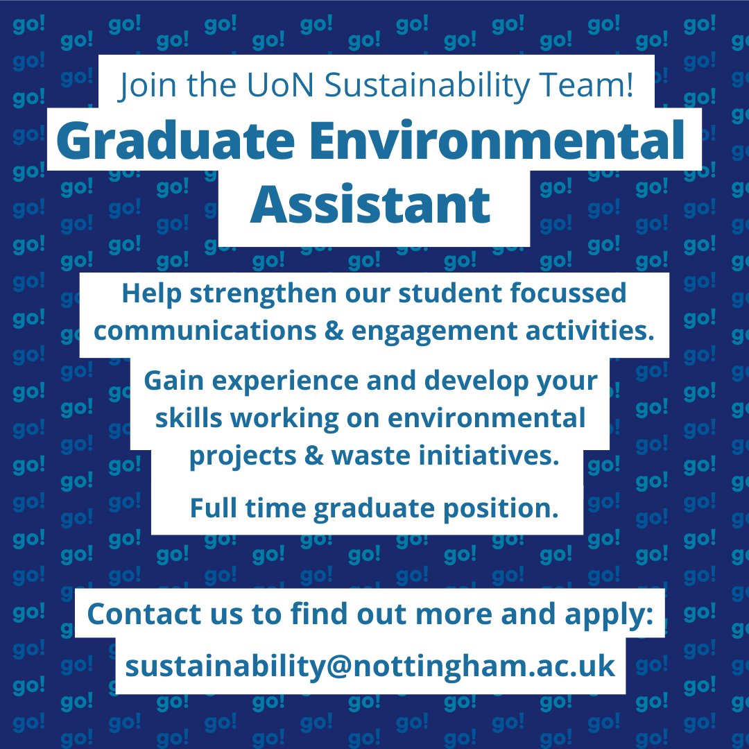 The UoN Sustainability Team have job opportunities! 🚲Cycle facility auditing (2x student roles) - 2 weeks summer work. More info: bit.ly/432sQnX 🌳Environment assistant (graduate role) - Up to 12 months full time. More info 👇👇Contact sustainability@nottingham.ac.uk