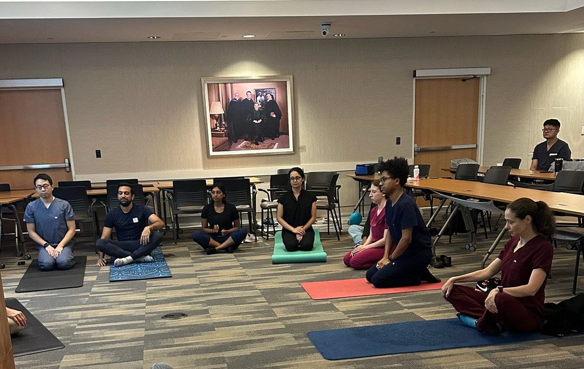 During our wellness grand rounds, we did yoga! ♥️ 🧘‍♀️ 🕉 🧘‍♂️ and felt awesome 👌 👏 Improving work exhaustion- ncbi.nlm.nih.gov/pmc/articles/P…