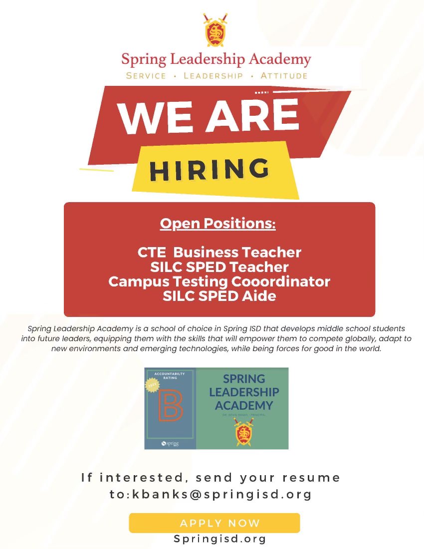 We’re looking to add exemplary educational professionals to the SLA team for 2023 - 2024. Email kbanks@springisd.org if that’s you!