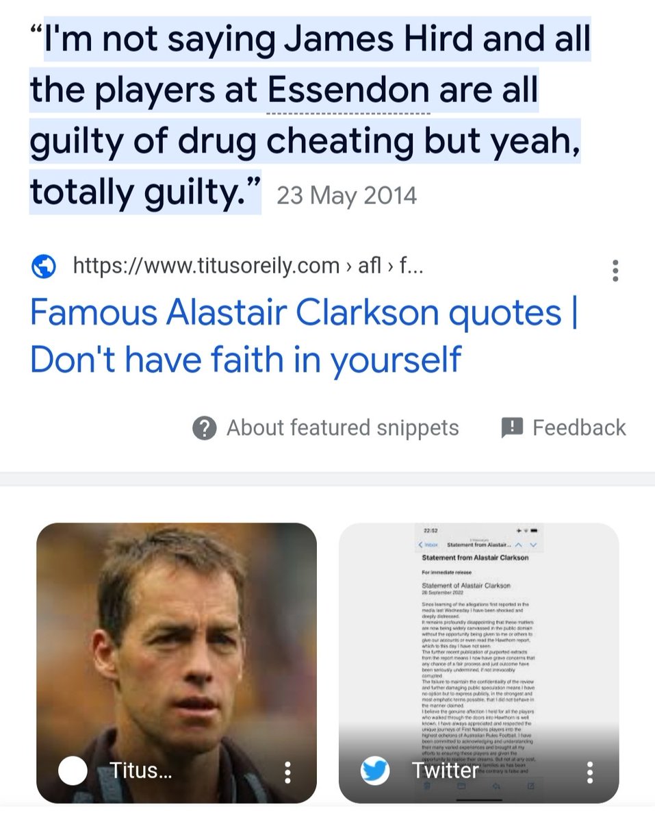 I'll just leave this here.. 
 Absolute shit stain of a human now wants sympathy... 🤮
'Totally Guilty' according to him
Get in the bin Clarko - you wouldn't survive a fraction of what you encouraged James Hird to suffer and you're on public display now you piece of 💩