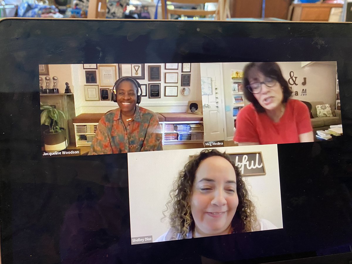 This conversation is such a #Joyful way to spend the morning. @meg_medina and @JackieWoodson are good for the soul. Loved hearing Meg talk about 1 min #booktalks! #sljdod @ctcasl @sljournal @AliSchilpp @jluss