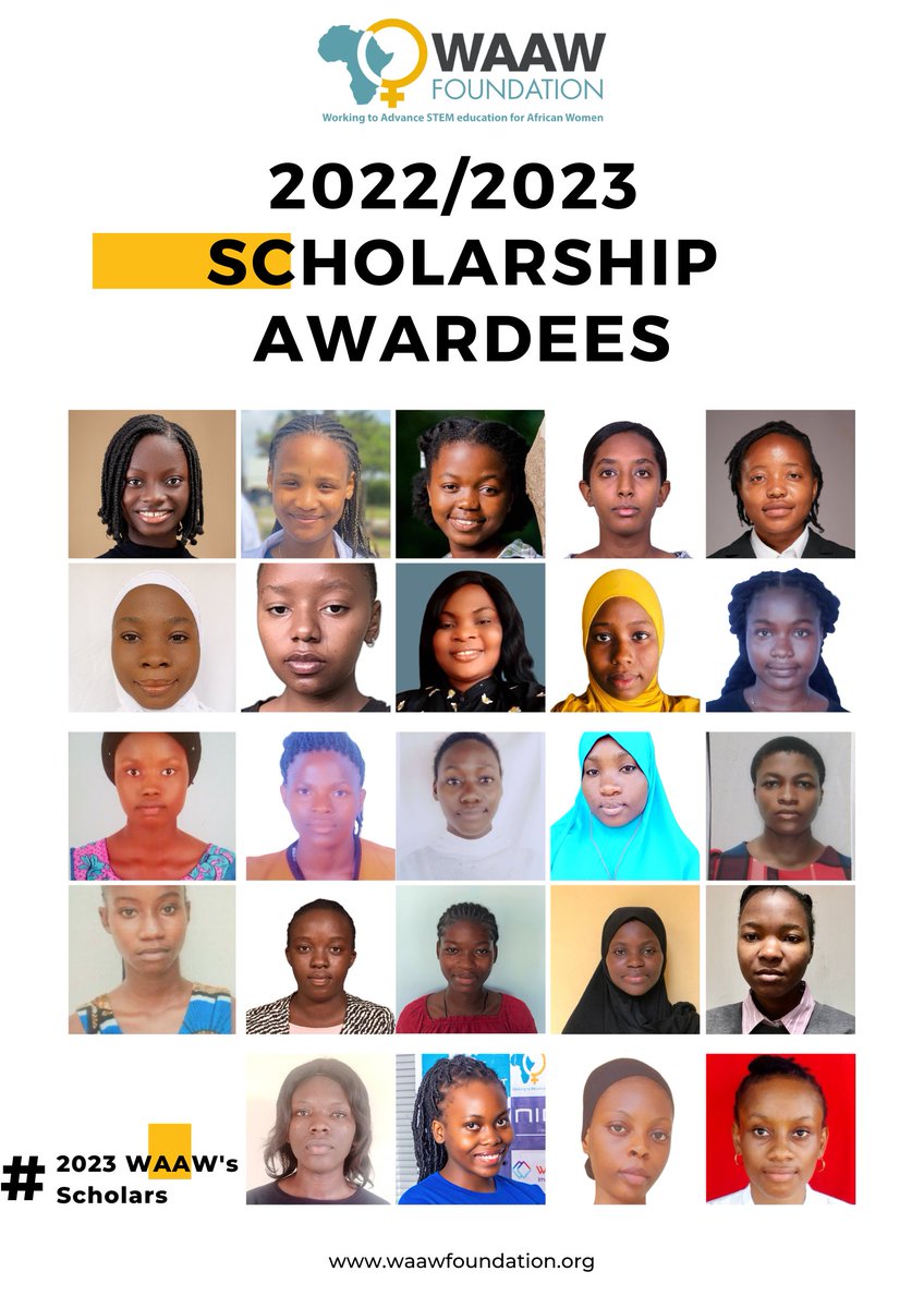 WAAW_Foundation's tweet photo. Scholarship Announcement!

WAAW Foundation | Empowering Girls in STEM Across Africa.
We are delighted to announce these 24 exceptional young women studying STEM courses at colleges across Africa as the recipients of the 2022/2023 Scholarship Award.
Out of the 2,095 applications.. https://t.co/EE2Ow8ZSeC