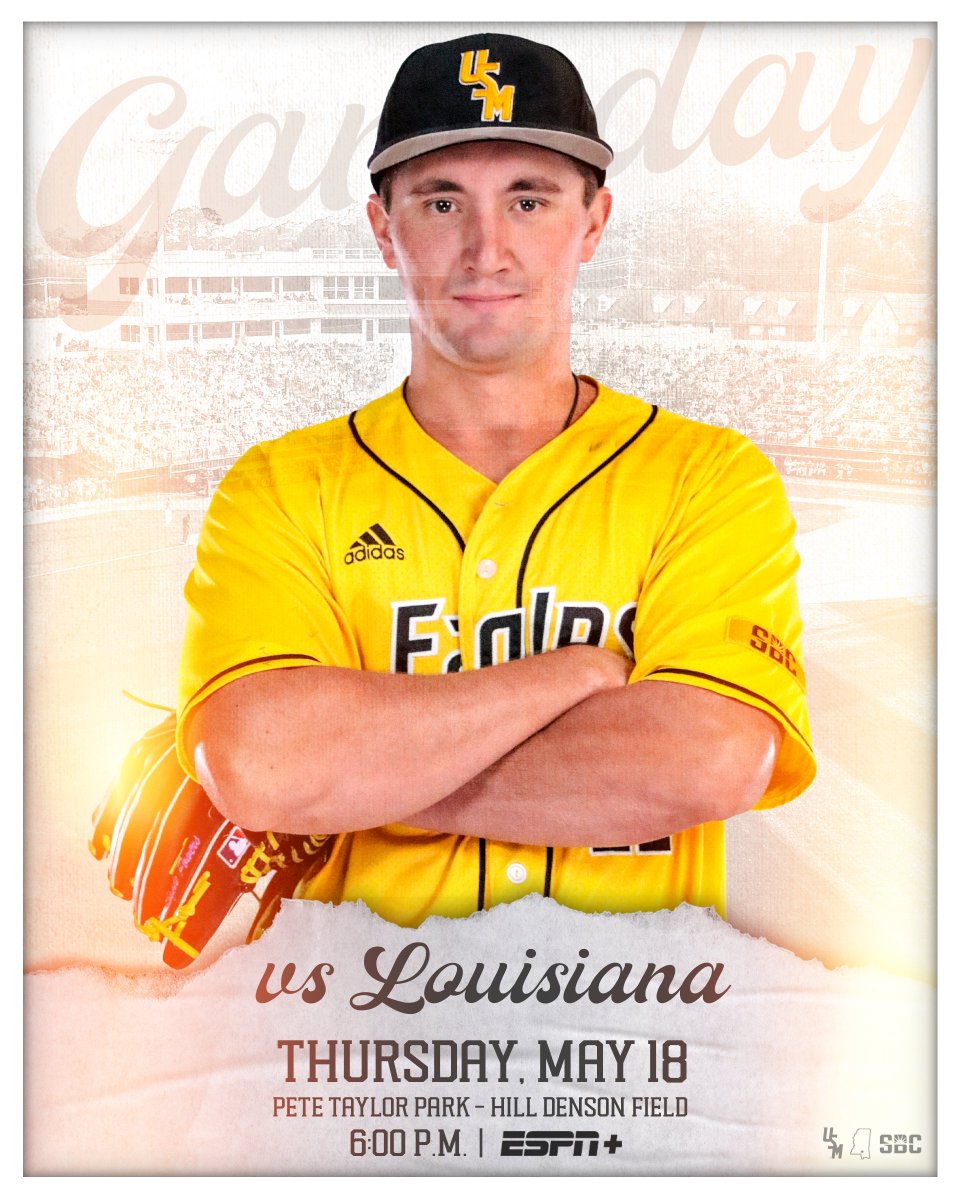 SouthernMissBSB's tweet photo. 𝗧𝗛𝗨𝗥𝗦𝗗𝗔𝗬 𝗡𝗜𝗚𝗛𝗧 𝗕𝗔𝗦𝗘𝗕𝗔𝗟𝗟

🆚: Louisiana
⌚️: 6 p.m.
📍: Hattiesburg, Miss.
🏟: Pete Taylor Park
📻: https://t.co/sZGBQeTu1s
📺: https://t.co/SYNxUIx2m8
📊: https://t.co/DmtKxbHSg9
🎟: https://t.co/rwqYnuoVV6

#EverythingMatters | #SMTTT https://t.co/Z6HQymNpY4
