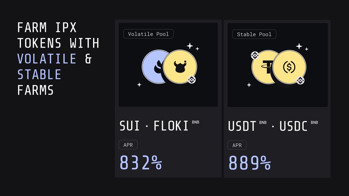 Unleash the power of our #YieldFarming with HIGH APRs!💰🌱

💥 Earn astounding returns:
🌾 #SUI/#FLOKI (BNB) - 832% APR
🌾 #USDT(BNB)/#USDC (BNB) - 889% APR

🚀 Farm $IPX tokens using assets seamlessly bridged from #BNBChain to the <a href="/SuiNetwork/">Sui</a>.

🔗interestprotocol.com/campaign/liqui…