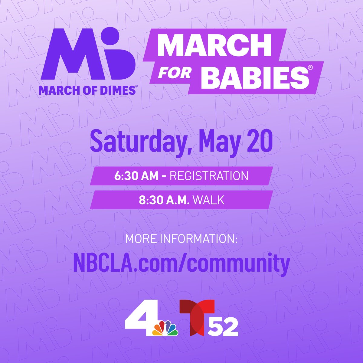 NBCLA's tweet image. Join #NBCLA’s @lolitanbcla and @TELEMUNDO52's @DuniaElvir at the March of Dimes’ annual March for Babies walk held at Grand Park in downtown LA Saturday, May 20. 4.nbcla.com/UHHZOUn
