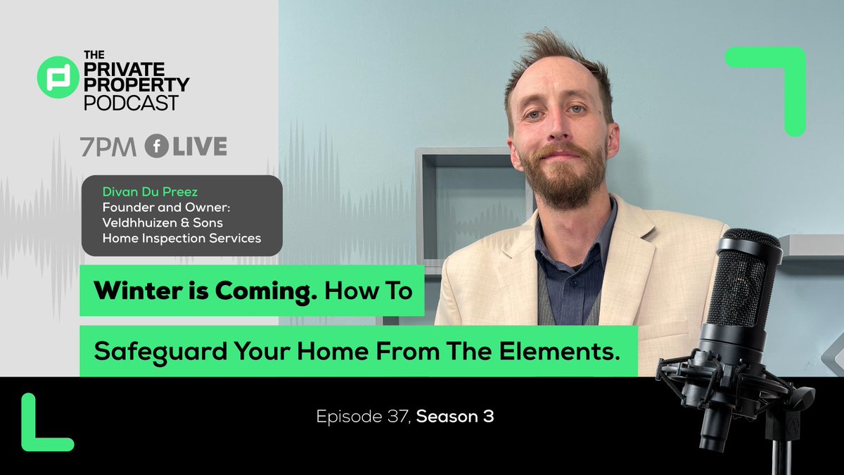 propertysa's tweet photo. Join us as we chat with Divan du Preez, Founder & Home Inspector of Veldhhuizen & Sons Home Inspection Services. Discover key tips to keep your home cozy, warm, and in top condition until Spring. Don't miss it!
#HomeInspections #WinterProof #Veldhhuizenandsons https://t.co/69mgW7Pkw2