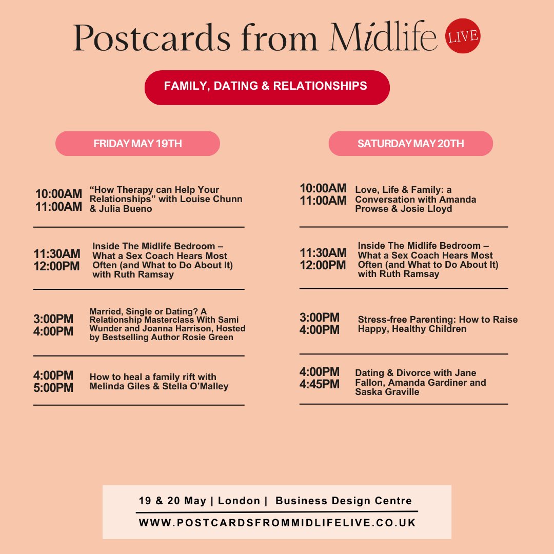 MidlifeLive's tweet photo. Less than 24 hours to go until Postcards From Midlife Live! 🙌 Make sure you check the full schedule so you don’t miss anything! ❤️

@lorrainecandy @TrishHalpin #PFML23 #womenempoweringwomen https://t.co/Mo41uPA2gj