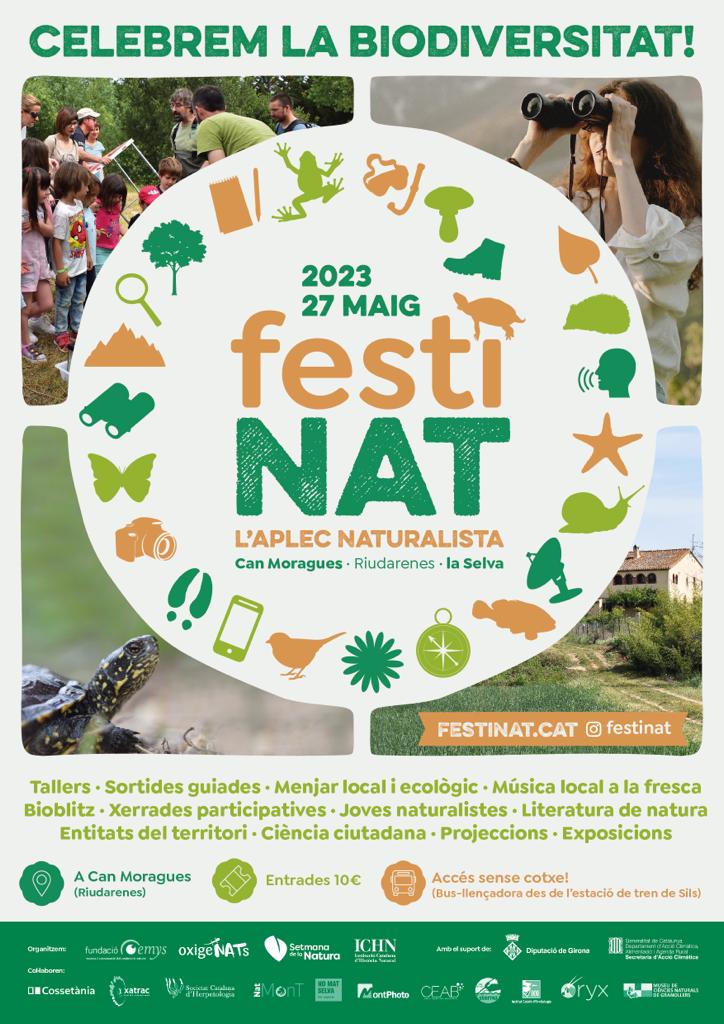 📅Dissabte, 27 de maig.

⭐️FestiNat, l'aplec naturalista
📍Can Moragues, Riudarenes (La Selva).
Amb <a href="/fundacioemys/">Fundació Emys</a> <a href="/ICHN_IEC/">Institució Catalana d'Història Natural (ICHN)</a> <a href="/OxigeNATs/">OxigeNATs</a> 

Tallers, sortides guiades, ciència ciutadana, projeccions, música, literatura, xerrades...

festinat.cat / <a href="/festinat23/">festinat_</a>