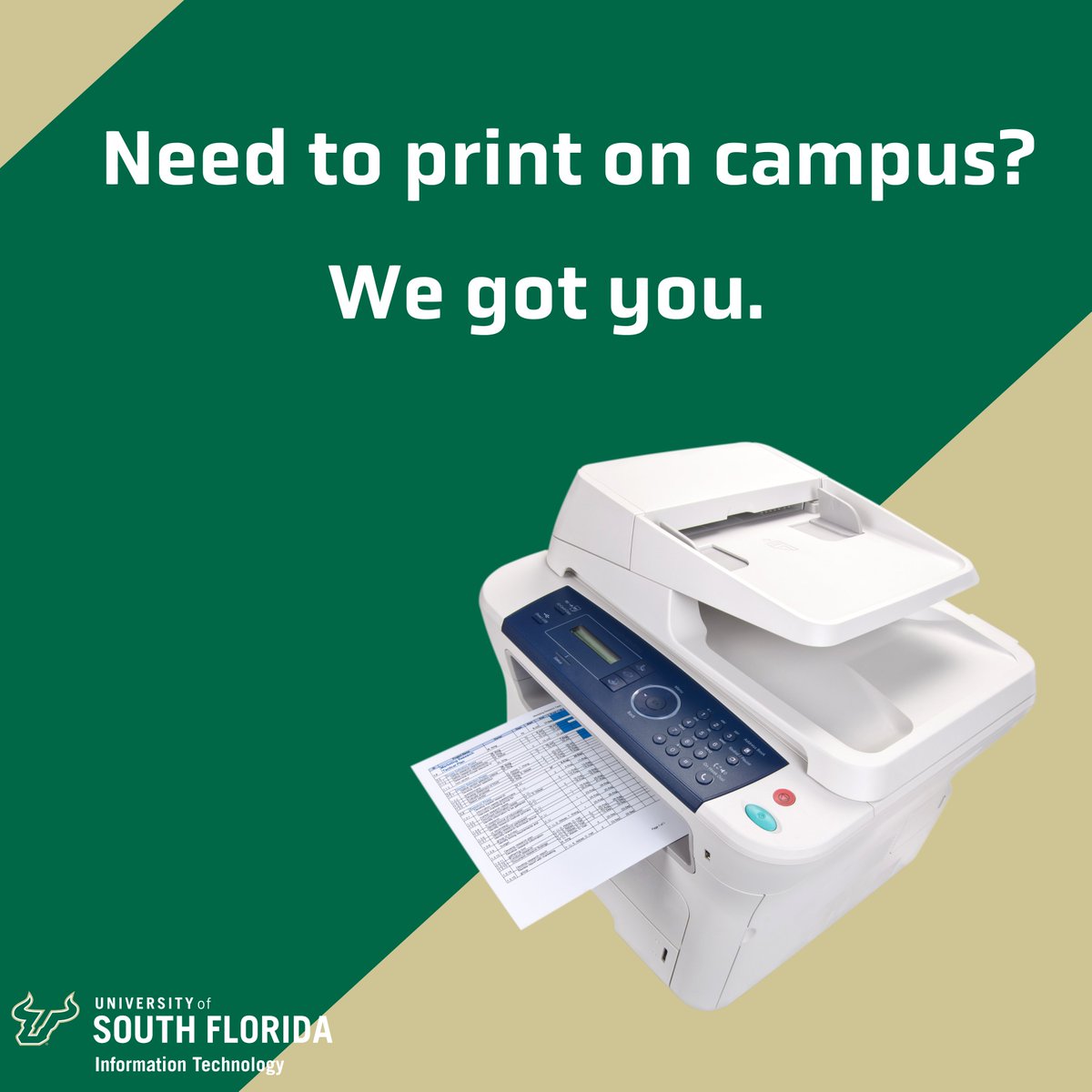 USF_IT's tweet photo. Hope your summer session is off to a great start! If you need to print something on-campus, we have free printing locations available all over. Visit https://t.co/1odGLB34Jy for more information. #USF https://t.co/INmmFYlEk1