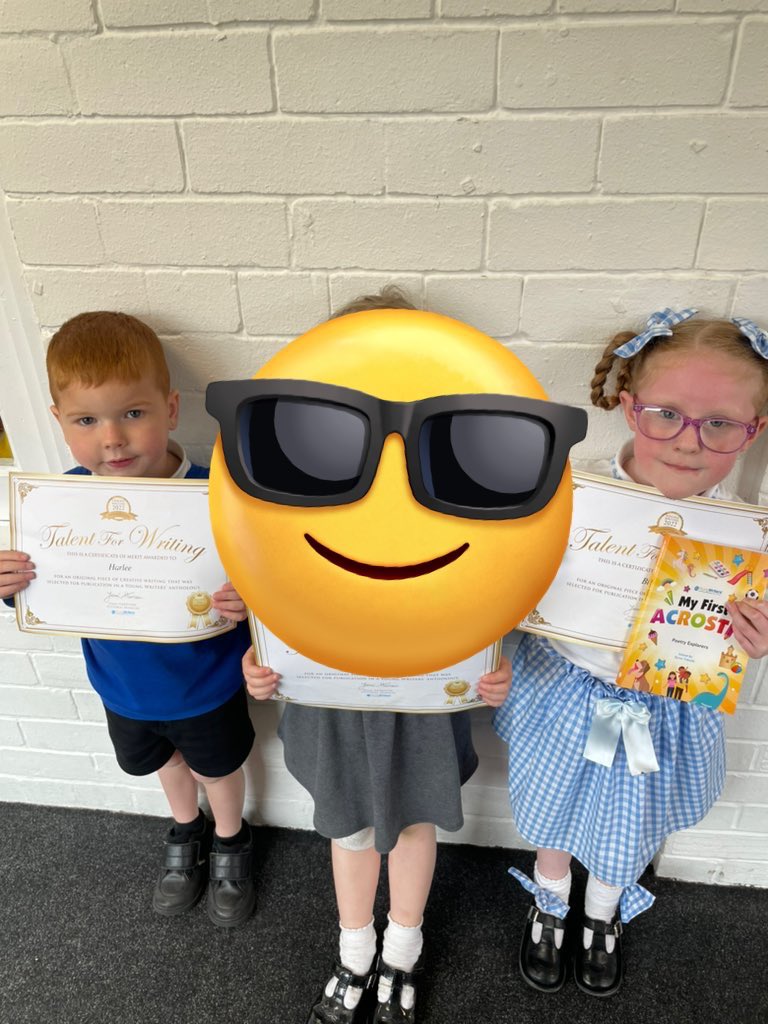mrsmyers2019's tweet photo. Today three children in reception @NewSilksAcademy were presented with a Young Writers certificate for writing an acrostic poem which was then published in a book. So very proud of them all 🤩 @YoungWritersCW https://t.co/gtujTULInl
