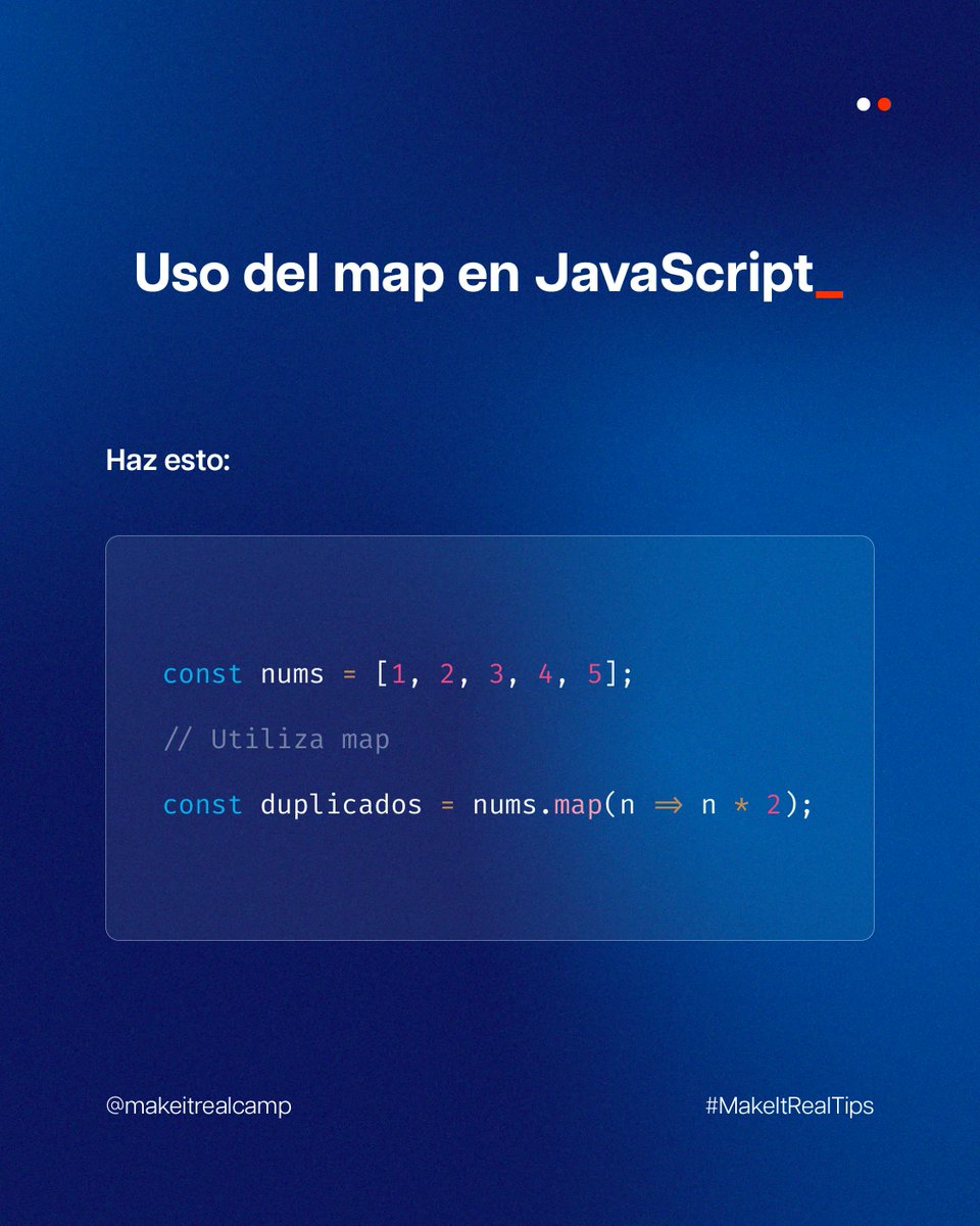 Obtén el mismo resultado con menos líneas de código 💻
Recuerda que el map( ) crea un nuevo arreglo cuyos elementos son el resultado de ejecutar la función callback para cada elemento del arreglo original.

Aprende los fundamentos del desarrollo web en aprendedesarrolloweb.com  💥