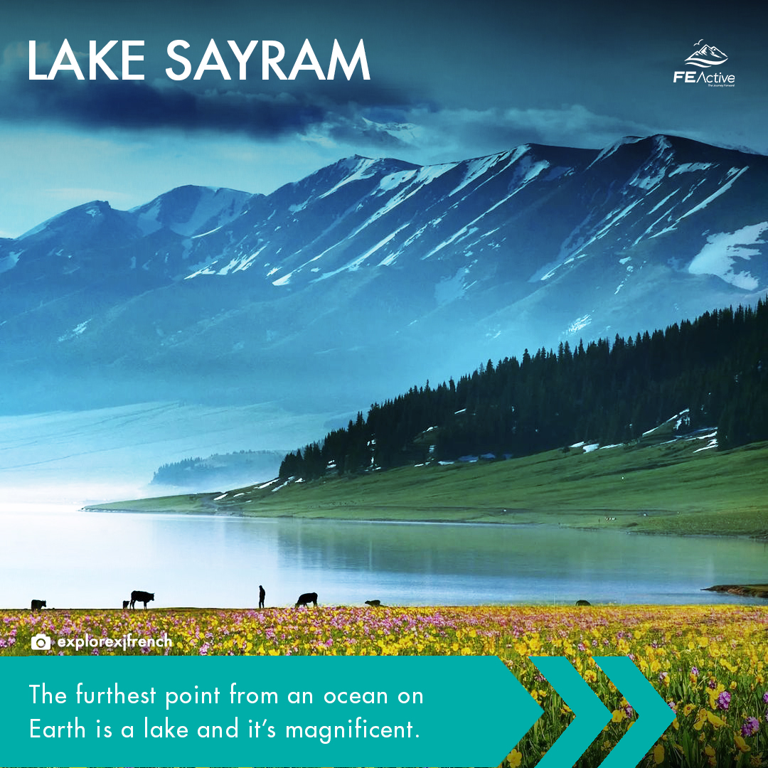 FEactive's tweet photo. We’re adding Lake Sayram to our bucket list. 

It's known as the "Atlantic Ocean's last teardrop". Backpackers have said reaching this spot is a journey in itself, involving long hours of hitchhiking, buses, taxis, and even a donkey-cart. https://t.co/W6B8ksxTOh