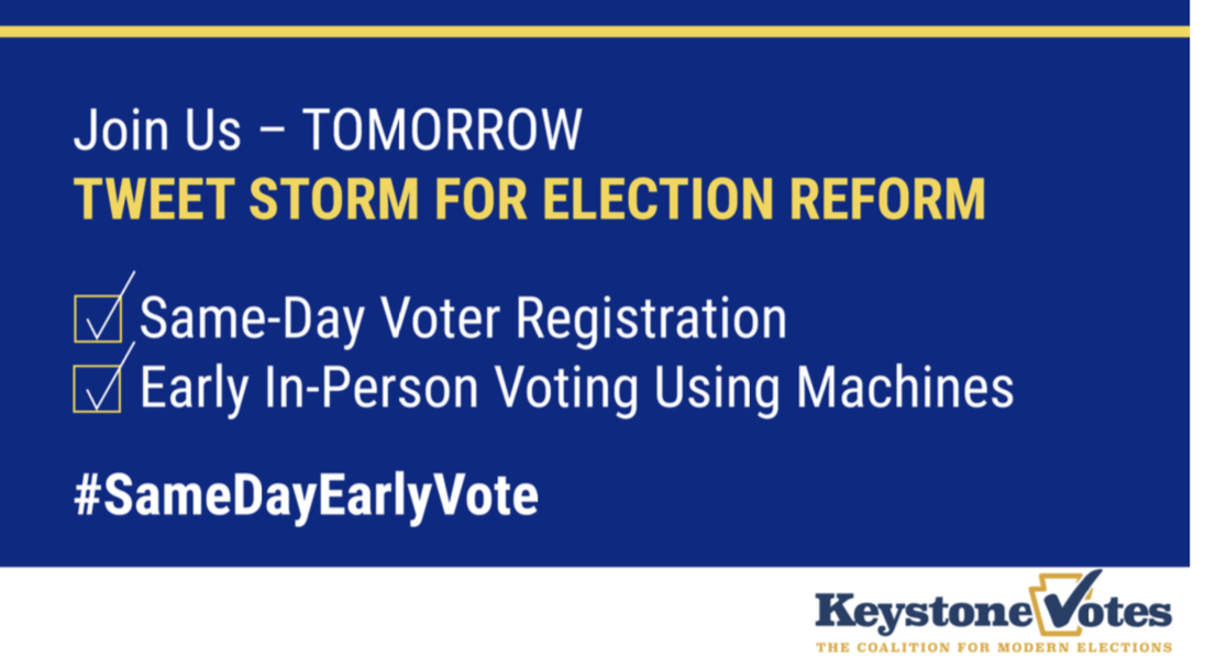 Tomorrow is the big day!
 Join our partners across PA as we call on state officials to enact #SameDayEarlyVote election reforms to make voting more convenient &amp; easier to access for all eligible voters in our communities.