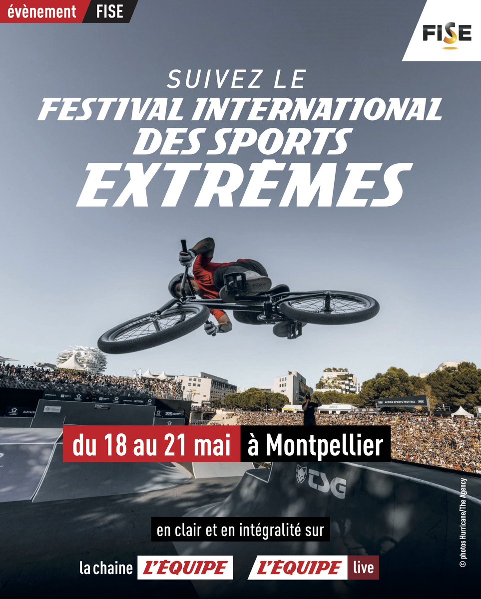 🛹 #FISEMontpellier
📅 Du 18 au 21 mai 
📺 En clair et en intégralité sur <a href="/lachainelequipe/">la chaine L'Équipe</a> et L'Équipe live
📲 lequipe.fr/tv/

<a href="/fiseworld/">FISE</a>