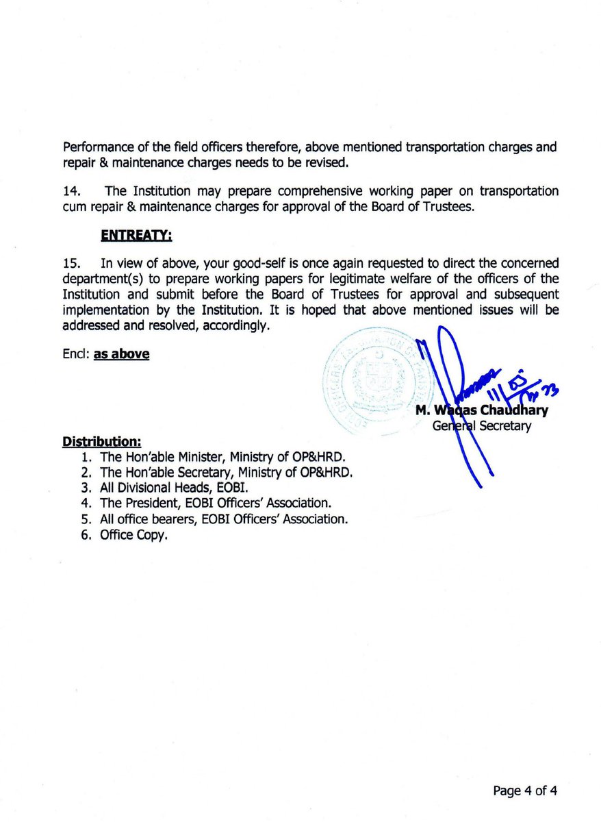 EOBI_Officers's tweet photo. Letter addressed to Chairman for addressing issues of Officers of EOBI https://t.co/H7f5gnZoec