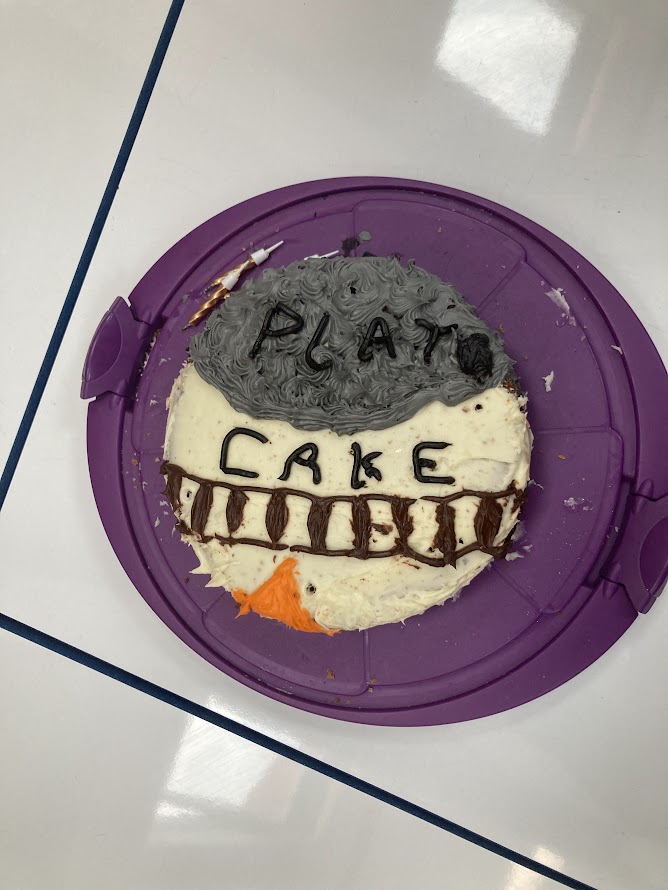mrboteler's tweet photo. It's my birthday on Sunday. I was not expecting to be greeted by 'Plato's Cake' first thing this morning, courtesy of my Lower 6th class! https://t.co/048LvJai1V