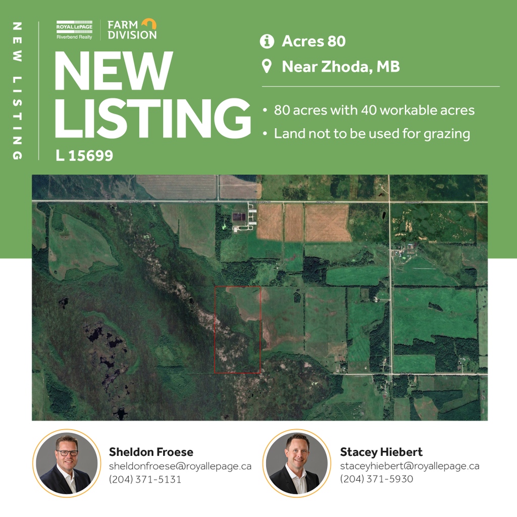 Farm_Division's tweet photo. NEW Farm Land
L 15699
80 acres
Near Zhoda, MB

- 80 acres with 40 workable acres
- Land not to be used for grazing

https://t.co/28TgonPvm7

#YourFarmTeam #WeSellFarms #MBFarm #CanadianFarm #FarmLand #Farming #ManitobaAg #Agriculture #FarmLife https://t.co/gpKveE45sE