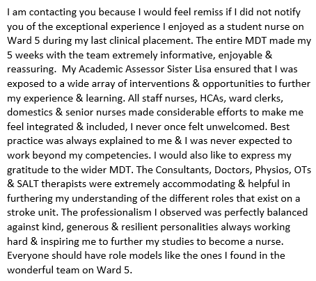 WOW! 💕We love hearing about the great support that our staff give out there to our Learners &amp; receiving fabulous feedback like this just makes it all worthwhile ... huge thank you to everyone on Ward 5 at FGH #FutureWorkforce #LoveLearning