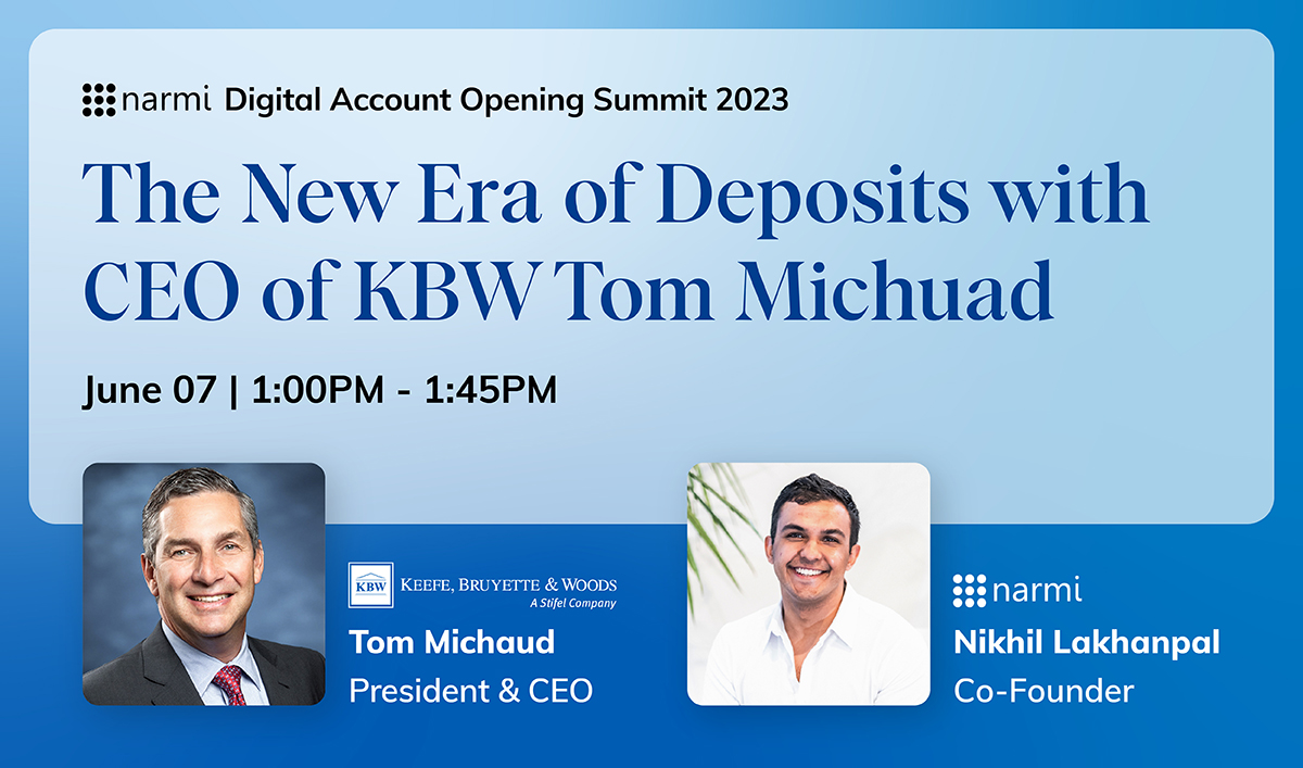 Narmi (@narmi_tech) on Twitter photo Join us for an exclusive conversation with Tom Michaud (<a href="/KBWfinthink/">Keefe Bruyette Woods</a>) as he shares his perspective on key factors driving the war for deposits and provides guidance on how your financial institutions can confidently navigate the landscape.
Register now ➡️ bit.ly/45daaD5 Join us for an exclusive conversation with Tom Michaud (<a href="/KBWfinthink/">Keefe Bruyette Woods</a>) as he shares his perspective on key factors driving the war for deposits and provides guidance on how your financial institutions can confidently navigate the landscape.
Register now ➡️ bit.ly/45daaD5