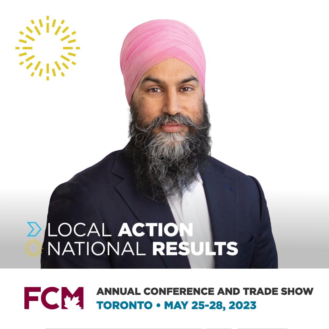 FCM is happy to confirm that <a href="/NDP/">NDP</a> Leader <a href="/theJagmeetSingh/">Jagmeet Singh</a> will present a political keynote at #FCM2023AC. Having attended our Annual Conferences virtually and in-person in recent years, we are pleased to welcome Mr. Singh back this year. fcm.ca/AC #CDNMuni #CdnPoli