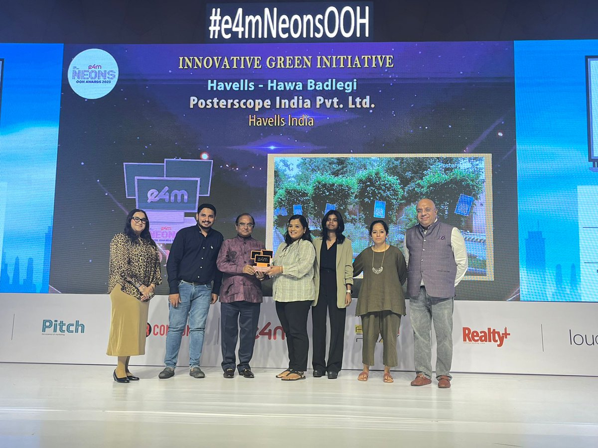 e4mevents's tweet photo. Unleashing Greatness⭐️
Congratulations to the #e4mNeonsOOH inspiring Award Winners!
Category - Innovative Green Initiative
Winners - @havellsindia, @posterscope_ind, @GreenplyPlywood, @PassPassPulse, @DS_Groups, @MadisonWorldIND
#e4mawards #OOHAwards https://t.co/fgZE0djZmn