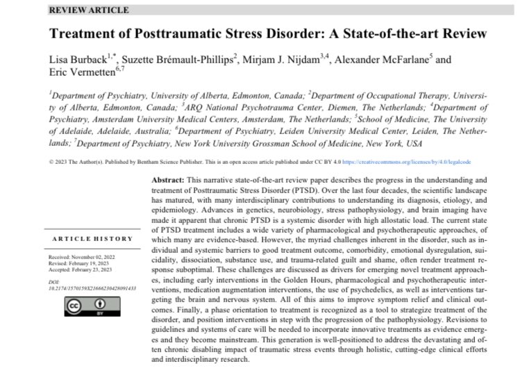 If you are interested in the current state of the field of research on PTSD, please read this impressive and accurate paper. 
eurekaselect.com/article/131289