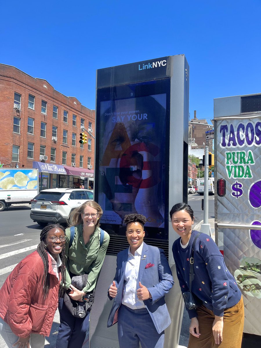 liveonny's tweet image. New Yorkers should feel empowered to SAY YOUR AGE! In honor of Older Americans Month, we launched SAY YOUR AGE to combat ageism &amp;amp; reshape how people talk about aging &amp;amp; older people. Find our campaign on @LinkNYC kiosks in NYC! #ReframingAging
Get involved: bit.ly/3ImTn6X