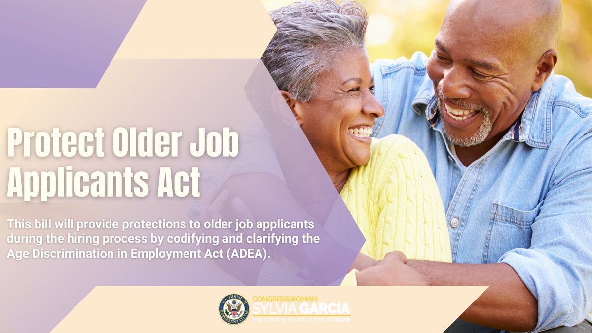 RepSylviaGarcia's tweet photo. I'm introducing The Protect Older Job Applicants Act along with @RepMariaSalazar, @JayObernolte, and @BobbyScott to combat age discrimination in job hiring. #ProtectOlderWorkers #StopAgeDiscrimination https://t.co/hbairxhK9E