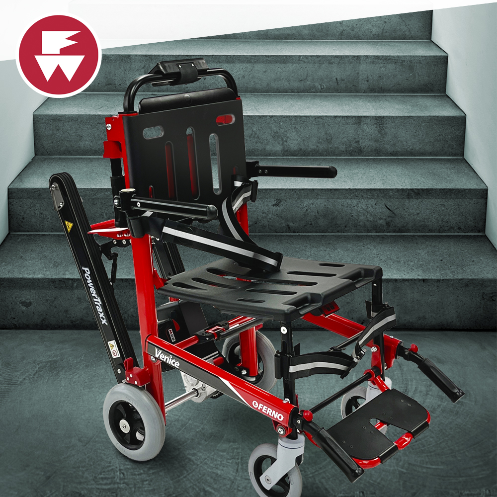 The VENICE PowerTraxx – provides maximum safety and power when transferring UP or DOWN stairs, this chair can also be used as a wheelchair. The chair increases patient safety and reduces operator risk of injury. Extensively used by the NHS and Private Ambulance Services.